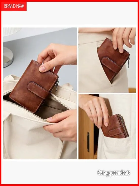 Small Leather Wallet RFID Blocking with Photo ID Card Holder Zipper Coin Purse - Picture 6 of 6